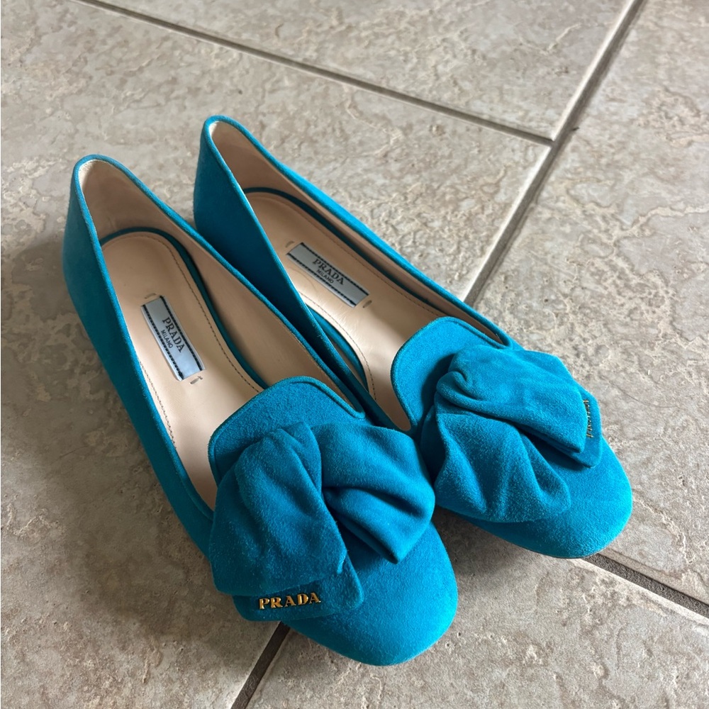 Prada Women's Teal Suede Loafers - Picture 3 of 6